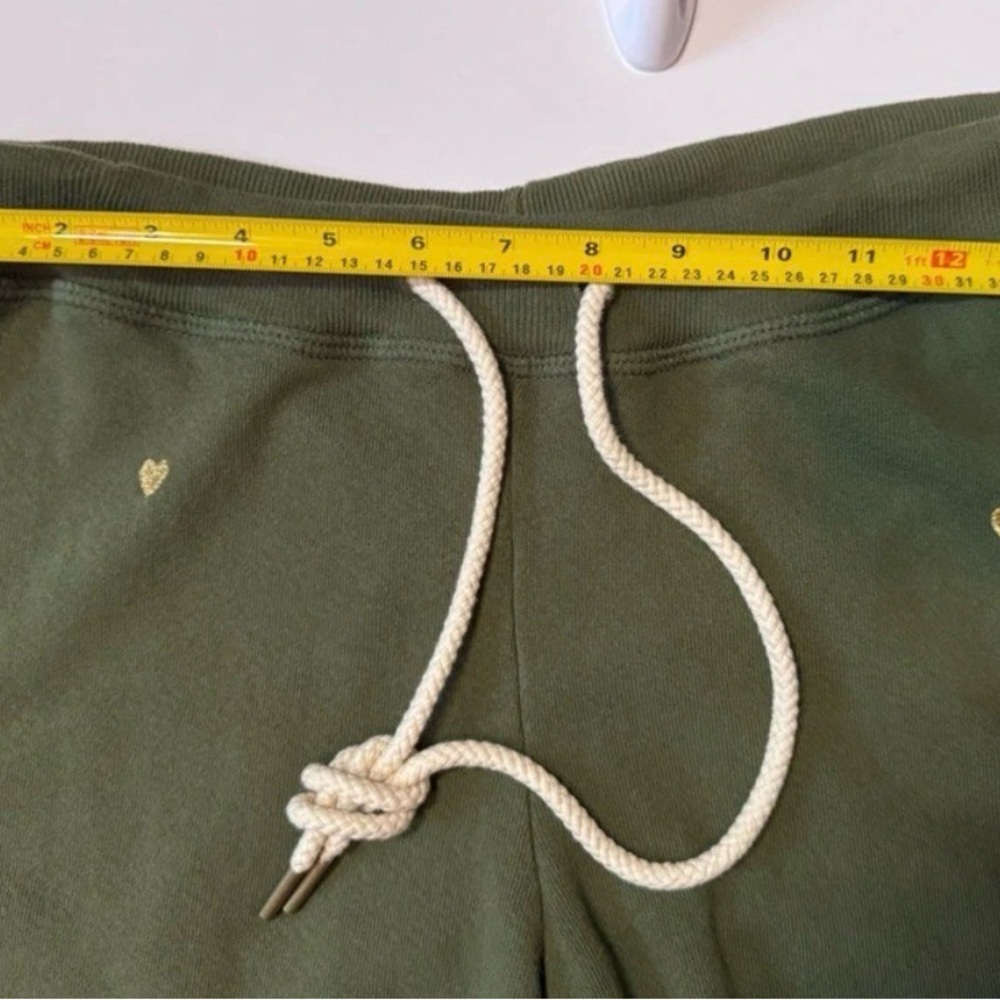 THE GREAT. Dark Green cropped Joggers with gold Heart Accents - Picture 7 of 8